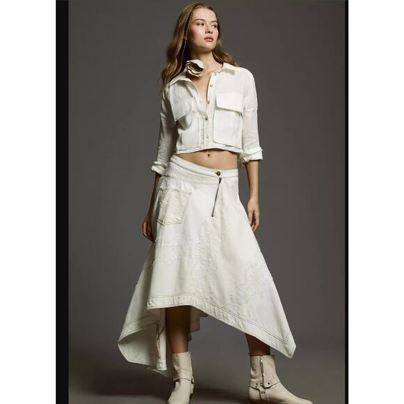 Pilcro Asymmetrical Denim Midi Skirt - New Size 10 - Picture 2 of 10